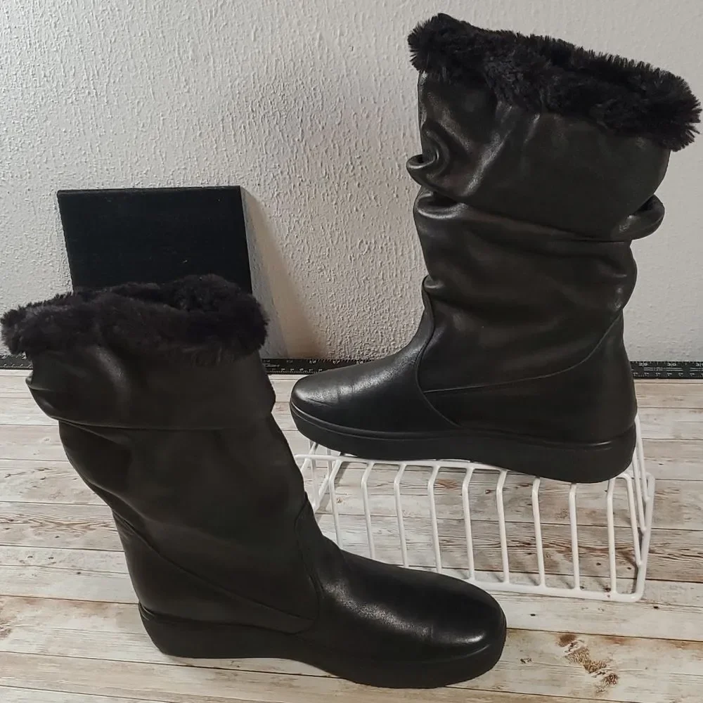 NEW IMAC-TEX Italian Winter Leather Fur‎ Lined Slouchy Boots Size 38 or 7